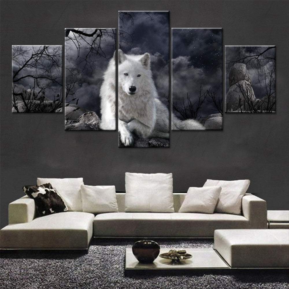 Cuadro en lienzo de 5 paneles de animal lobo, póster para decoración del hogar