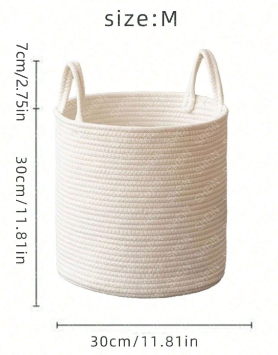 Cesta de Almacenamiento Tejida - Blanca Pequeña - con Asa - 1 Unidad