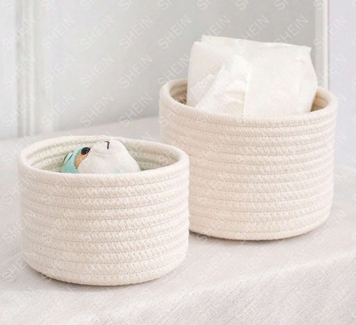 Cesta de Almacenamiento Tejida - Blanca Pequeña - con Asa - 1 Unidad