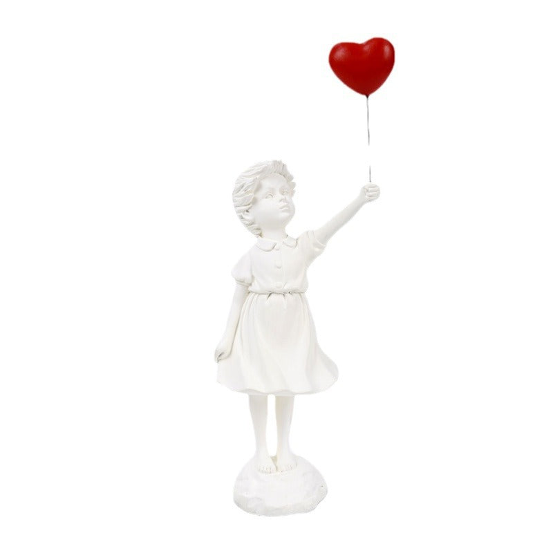 Petite fille avec un ballon Sculpture décorative en résine pour salon
