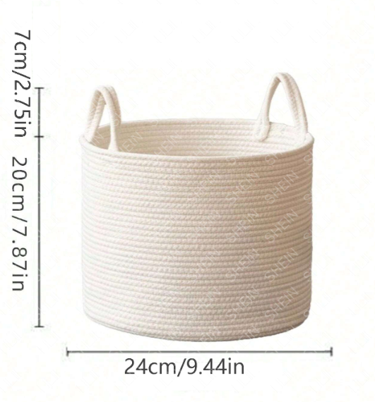 Cesta de Almacenamiento Tejida - Blanca Pequeña - con Asa - 1 Unidad