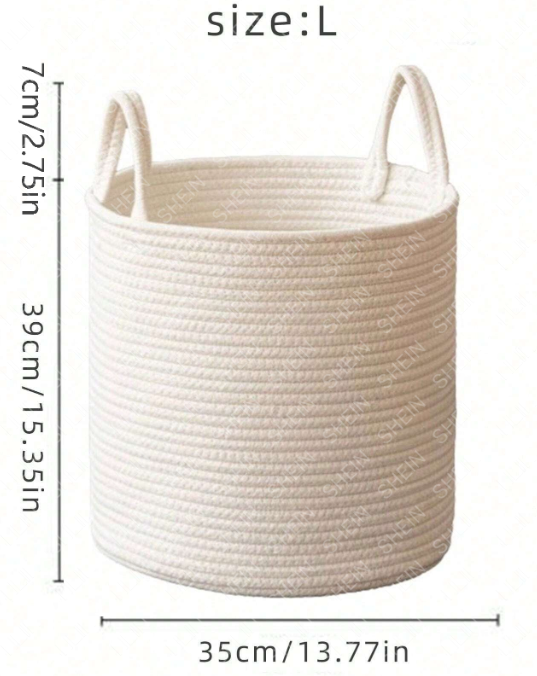 Cesta de Almacenamiento Tejida - Blanca Pequeña - con Asa - 1 Unidad