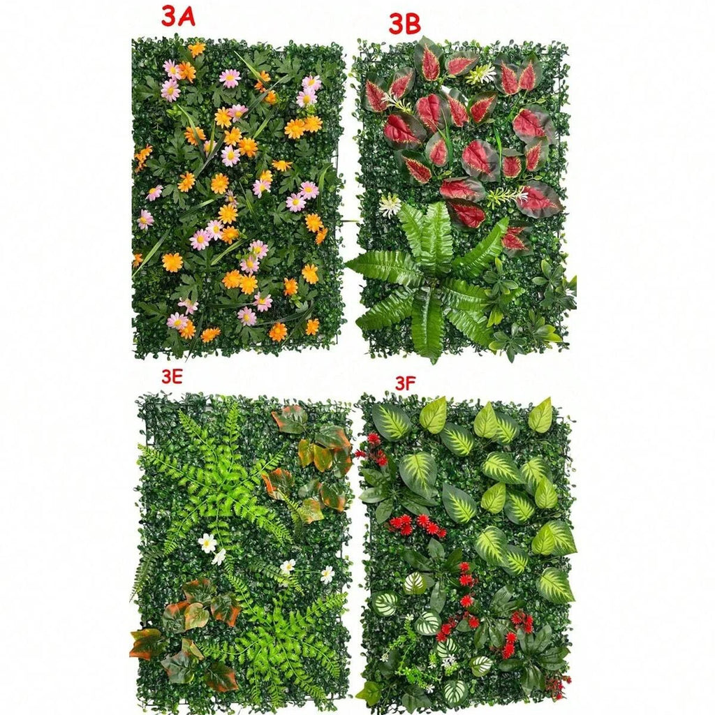 Artificial Grass Wall Panel with Flowers Artificial Plant Privacy Hedge Screen Grass Backdrop Greenery Wall Indoor Home Decratio