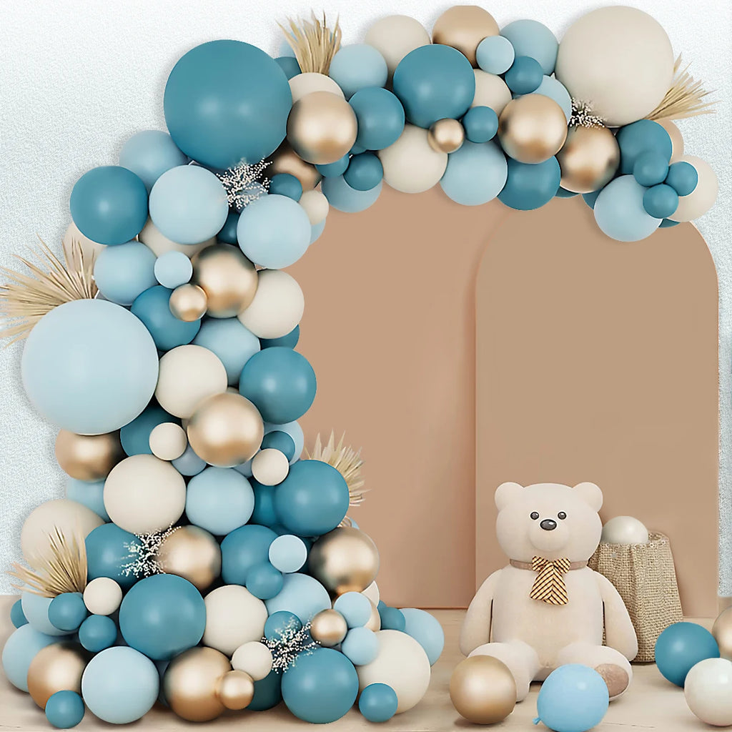 Kit de arco de guirnalda de globos azules para decoración de bodas, cumpleaños, fiestas infantiles, baby shower, revelación de género, bautizo, decoración con globos.