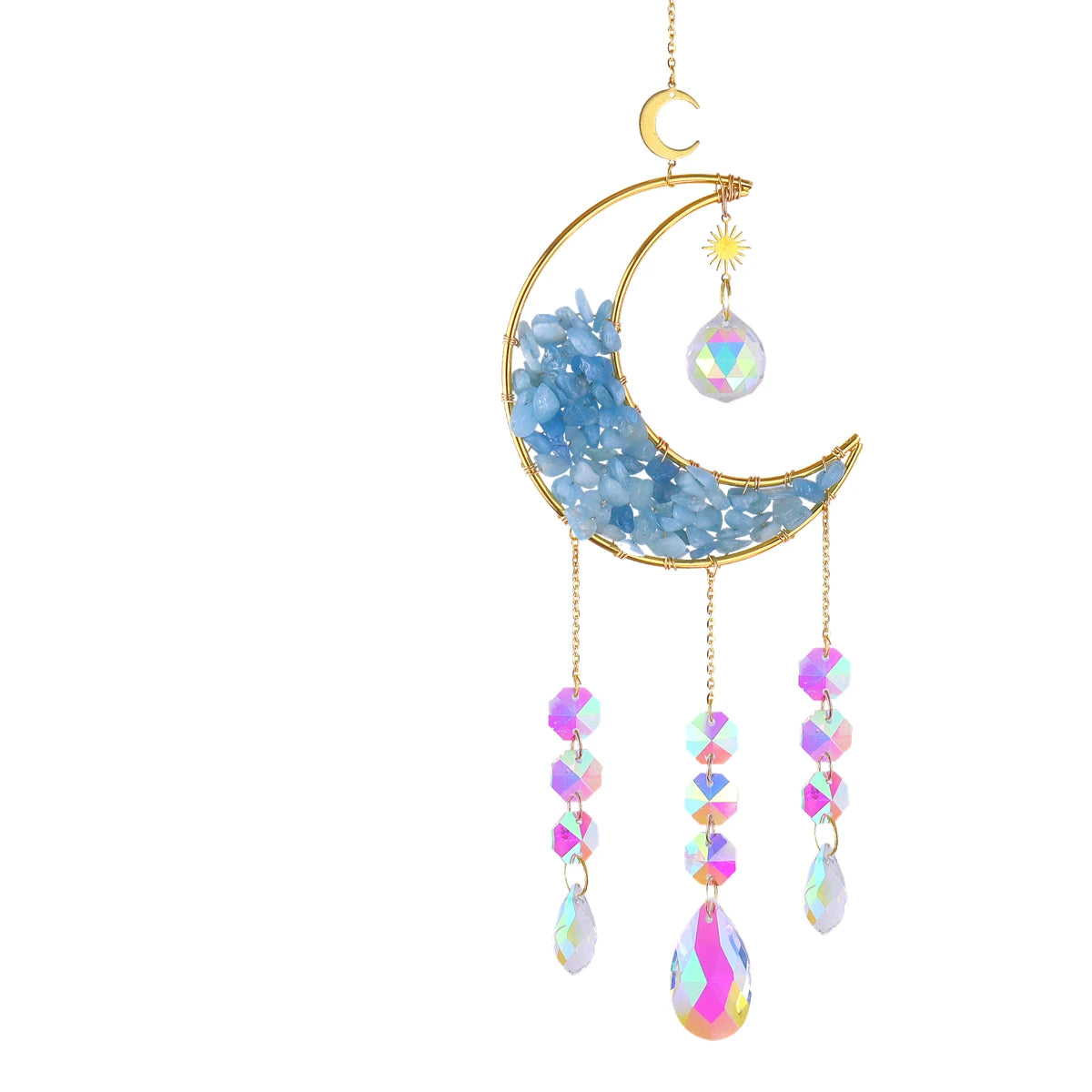 Hourglass Moon Purple Blue Green Pink Crystal Sun Catcher Pendant Decoration, Half Moon Window Hanging Pendant - Home and Garden