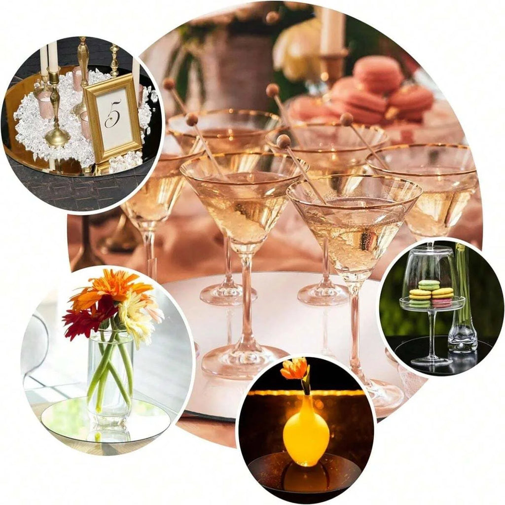 6PCS Acrylic Round Mirrors For Centerpieces Circle Mirrors Candle Plates For Wall Wedding Table Centerpieces Round Mirror Tray