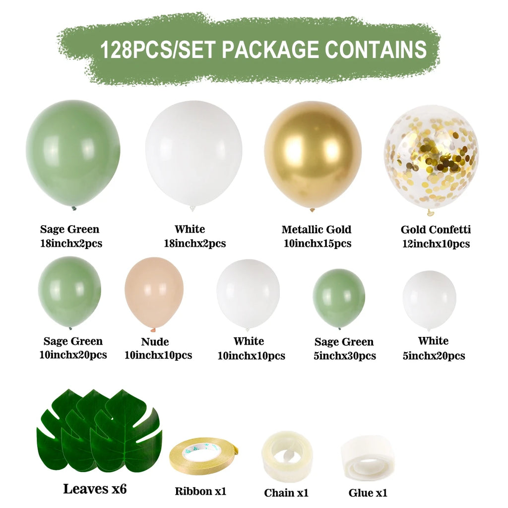 Kit Arche de Guirlande de Ballons Vert Sauge Décoration de Fête d'Anniversaire de Mariage Enfants Adultes Ballons de Mariage Décor de Baby Shower Globos