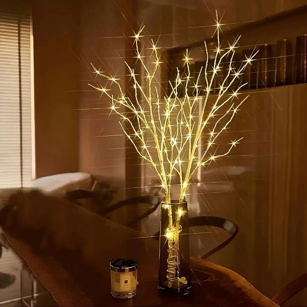 1 PC 50 LED Lumières de branches artificielles blanches, Lumière décorative blanc chaud alimentée par USB pour la maison, le restaurant, le café, le magasin