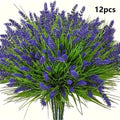 12 Bundles Artificial Lavender Plants Outdoor with Monkey Grass - UV Resistant Plastic Greenery Shrubs for Home Garden Decor