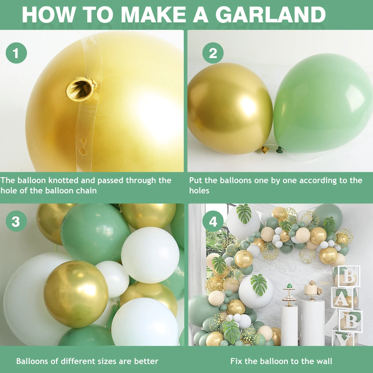 Kit Arche de Guirlande de Ballons Vert Sauge Décoration de Fête d'Anniversaire de Mariage Enfants Adultes Ballons de Mariage Décor de Baby Shower Globos