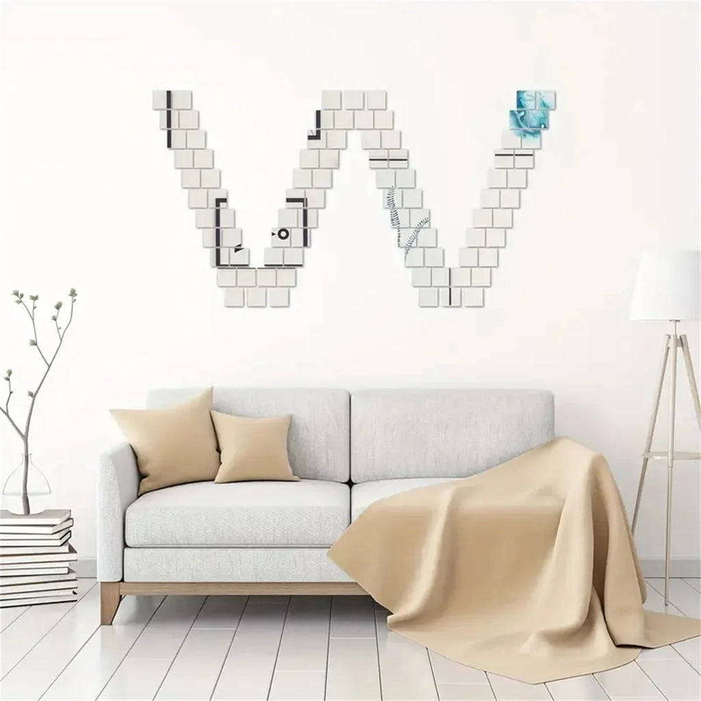 50pcs Mini Square Silver 3cm Glass Mirror Tiles Small True Glass Mosaic for DIY Crafts Art Supplies, Home Wall Door Decor