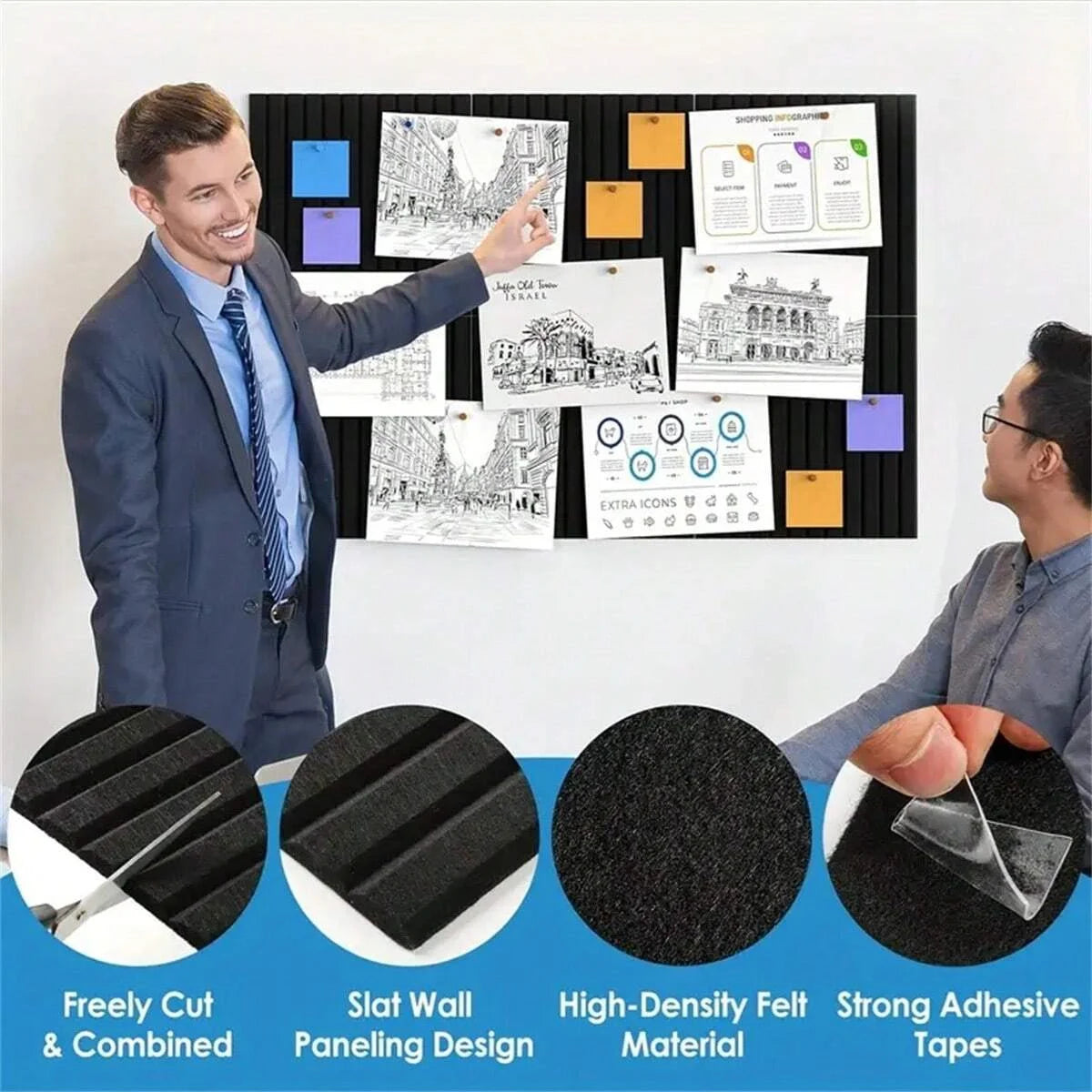 6pcs Office Large Cork Board Alternative Felt Wall Tiles Noise Reducing Felt Board Bulletin Board Pegboard Photo Memo For Home