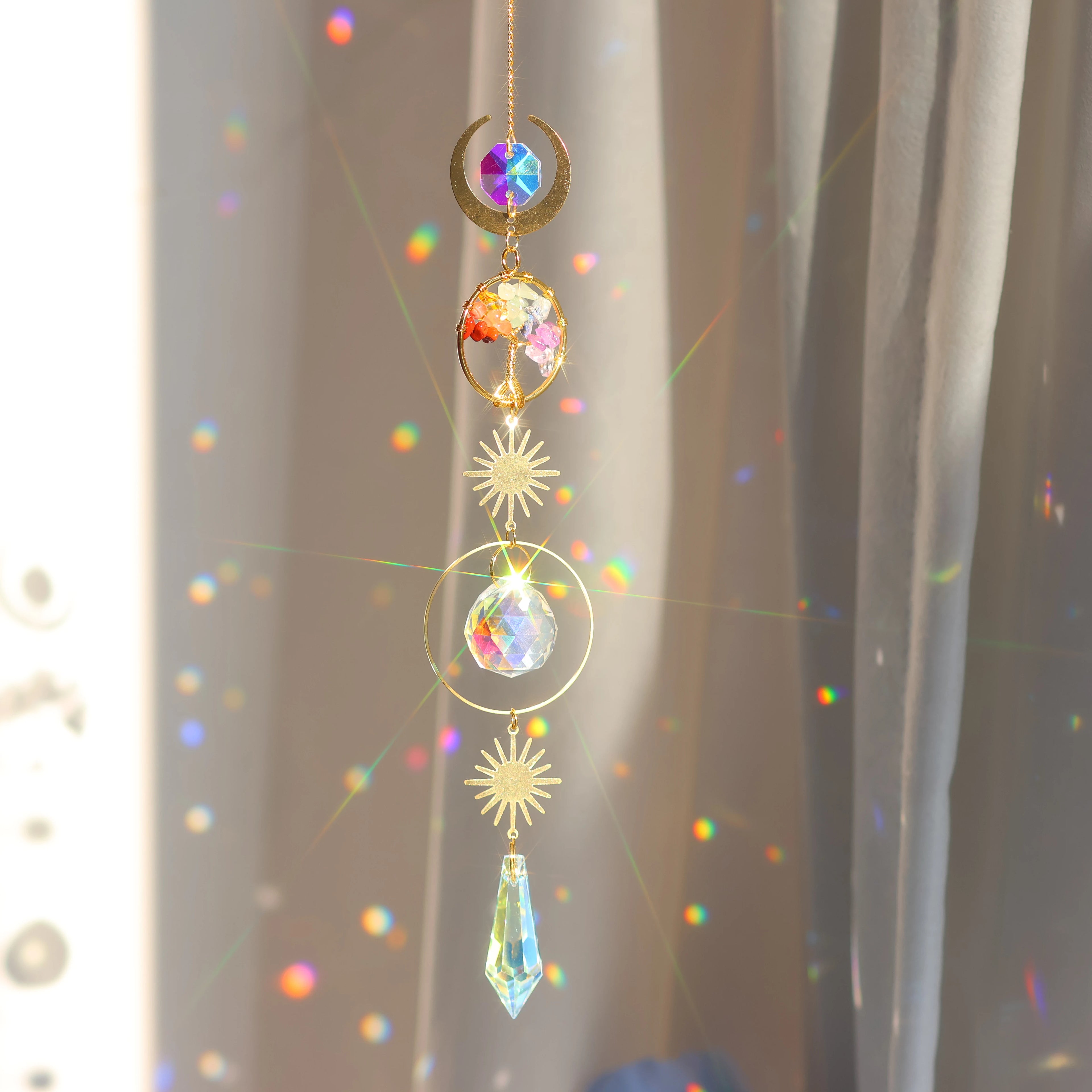 Colgante de cristal Árbol de la Vida Atrapasol para interiores y exteriores, arco iris, para casa, jardín, ventana, árbol de Navidad, decoración de boda