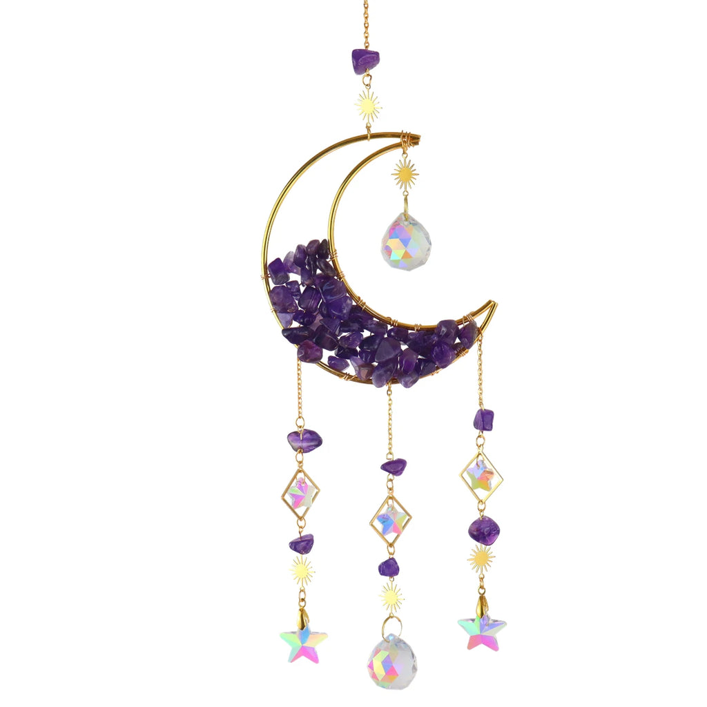 Pendentif attrape-soleil en cristal de couleur violet, bleu, vert et rose en forme de lune sablier, décoration à suspendre en forme de demi-lune pour fenêtre - Maison et jardin