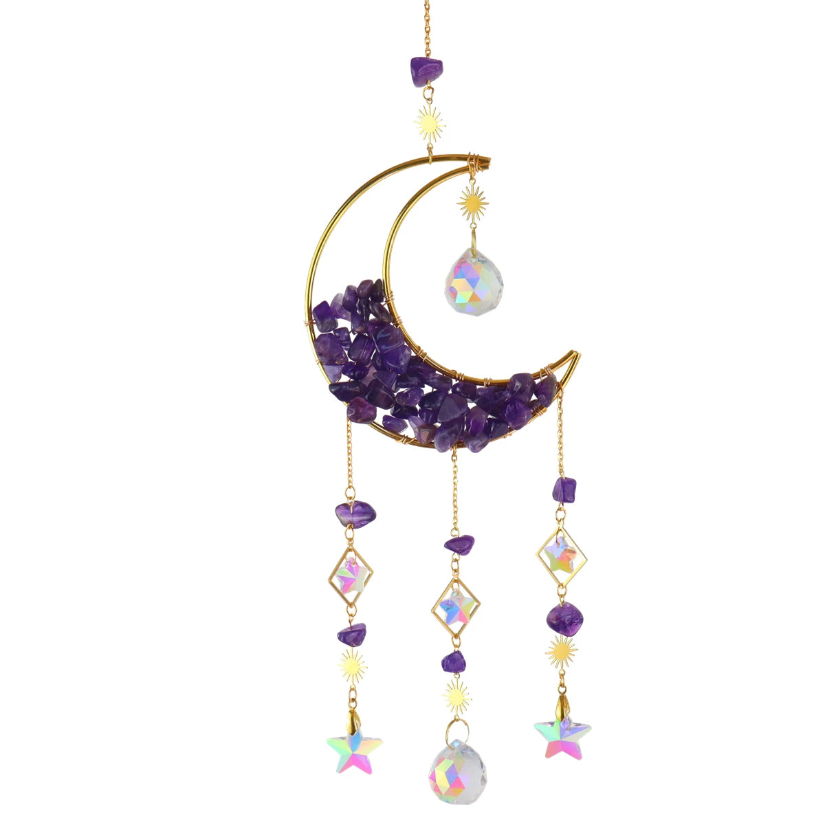 Pendentif attrape-soleil en cristal de couleur violet, bleu, vert et rose en forme de lune sablier, décoration à suspendre en forme de demi-lune pour fenêtre - Maison et jardin