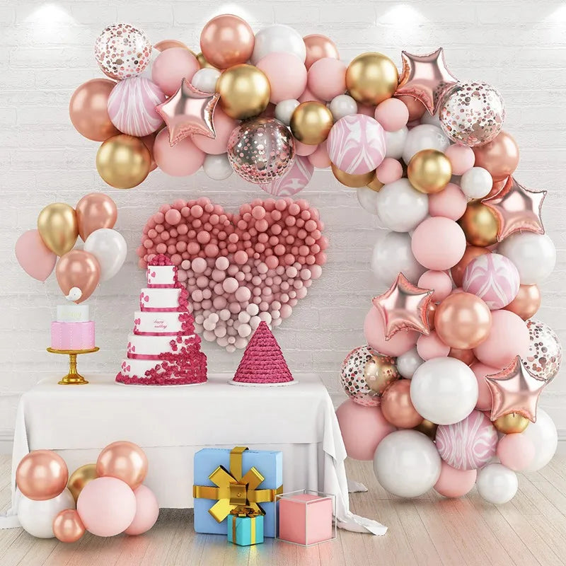 Kit de arco de guirnalda de globos de oro rosa, decoración para fiestas de cumpleaños, bodas, niñas, suministros de globos para baby shower, látex
