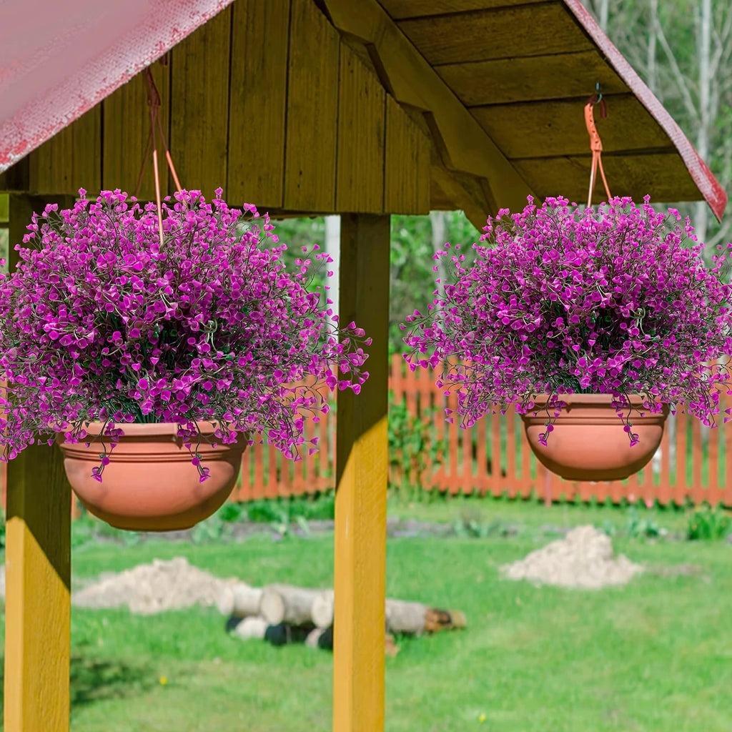 12 Bunches Outdoor Artificial Flowers UV Resistant Plastic Shrubs Decorative Plants for Garden Edging Window Boxes Fake Greene