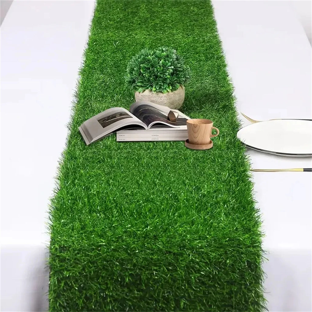 Artificial Grass Table Runner Durable Easy-Clean Rectangular Table Decor for Christmas Weddings Outdoor Golf & Football Parties