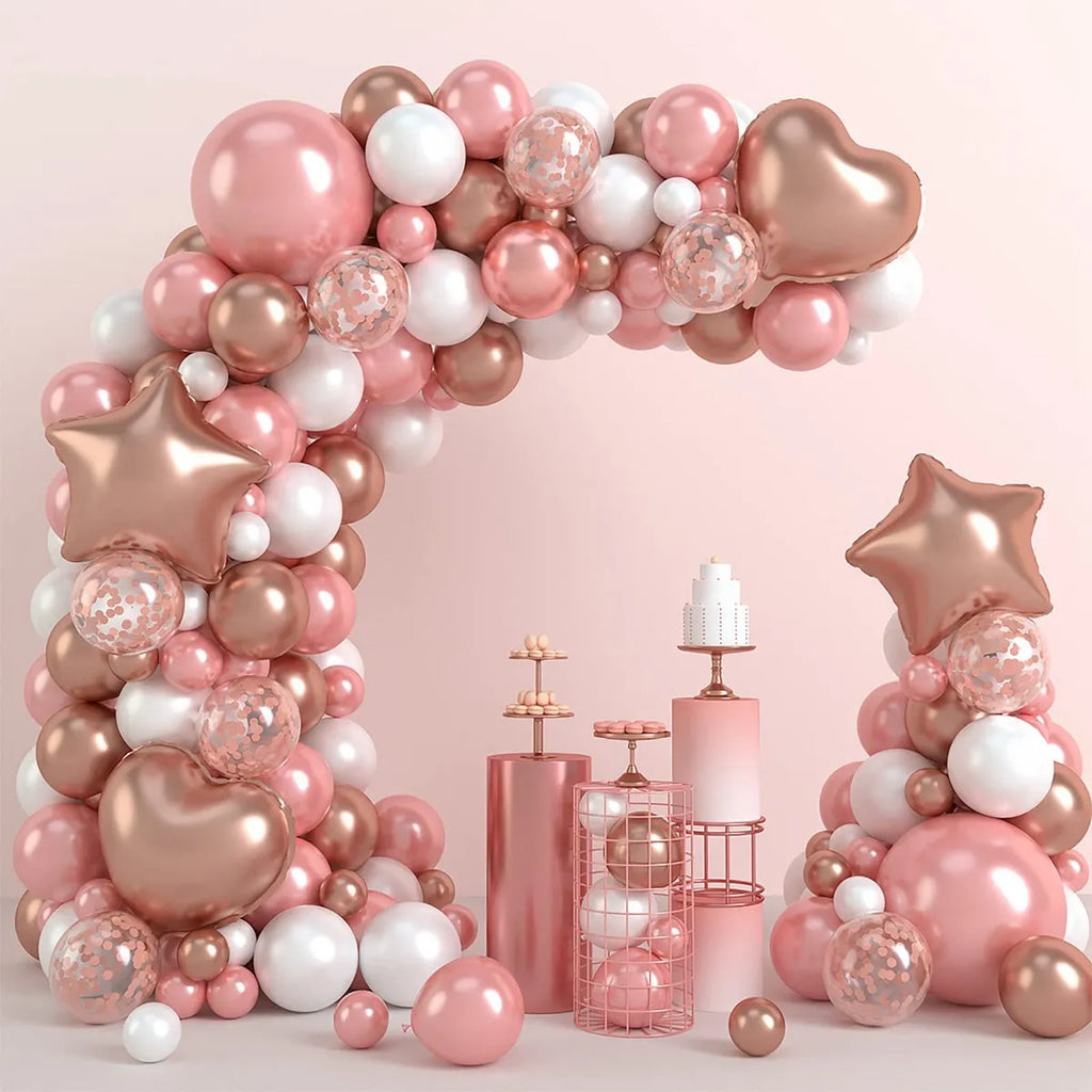 Kit de arco de guirnalda de globos de oro rosa tierno, decoración de fiesta de boda, cumpleaños, para adultos, niños, baby shower, suministros de boda con globos