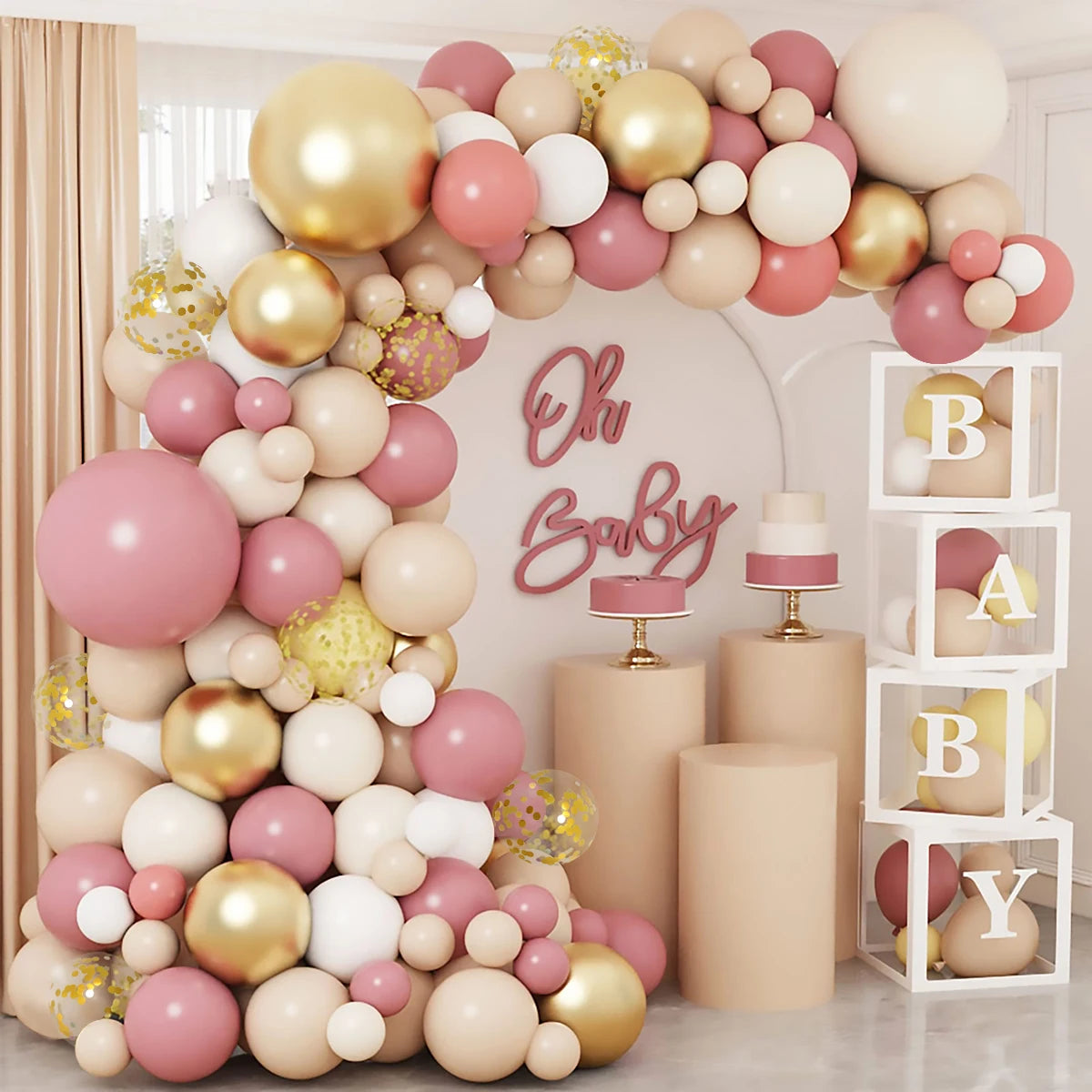 Kit de arco de guirnalda de globos de oro rosa tierno, decoración de fiesta de boda, cumpleaños, para adultos, niños, baby shower, suministros de boda con globos