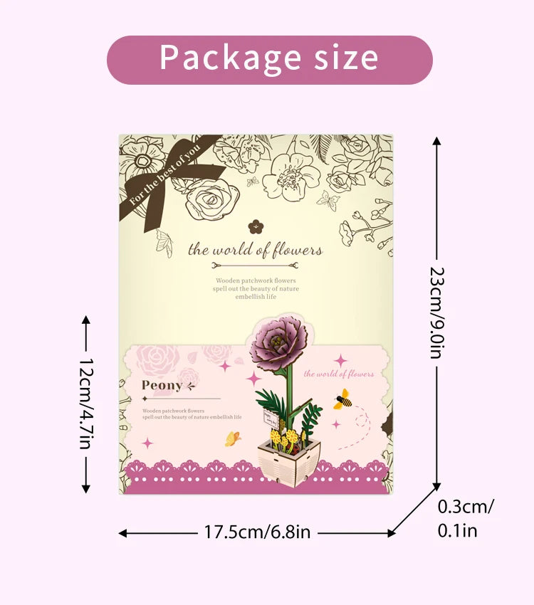 1pc Wooden Peony Flower,Assembled Wooden Flower Pot Plant,Suitable for Home Decoration Arrangement,Holiday New Year  Gift