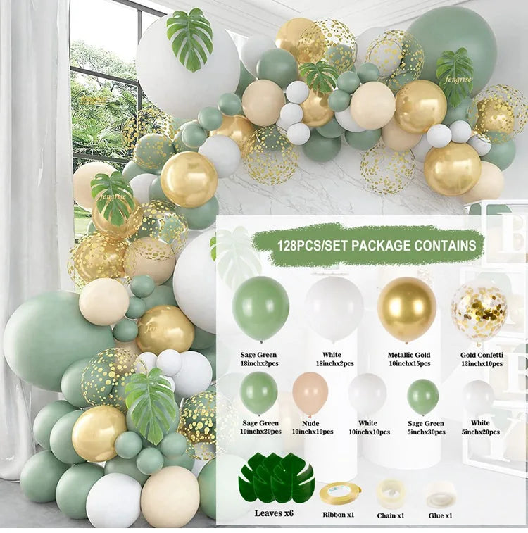 Kit Arche de Guirlande de Ballons Vert Sauge Décoration de Fête d'Anniversaire de Mariage Enfants Adultes Ballons de Mariage Décor de Baby Shower Globos