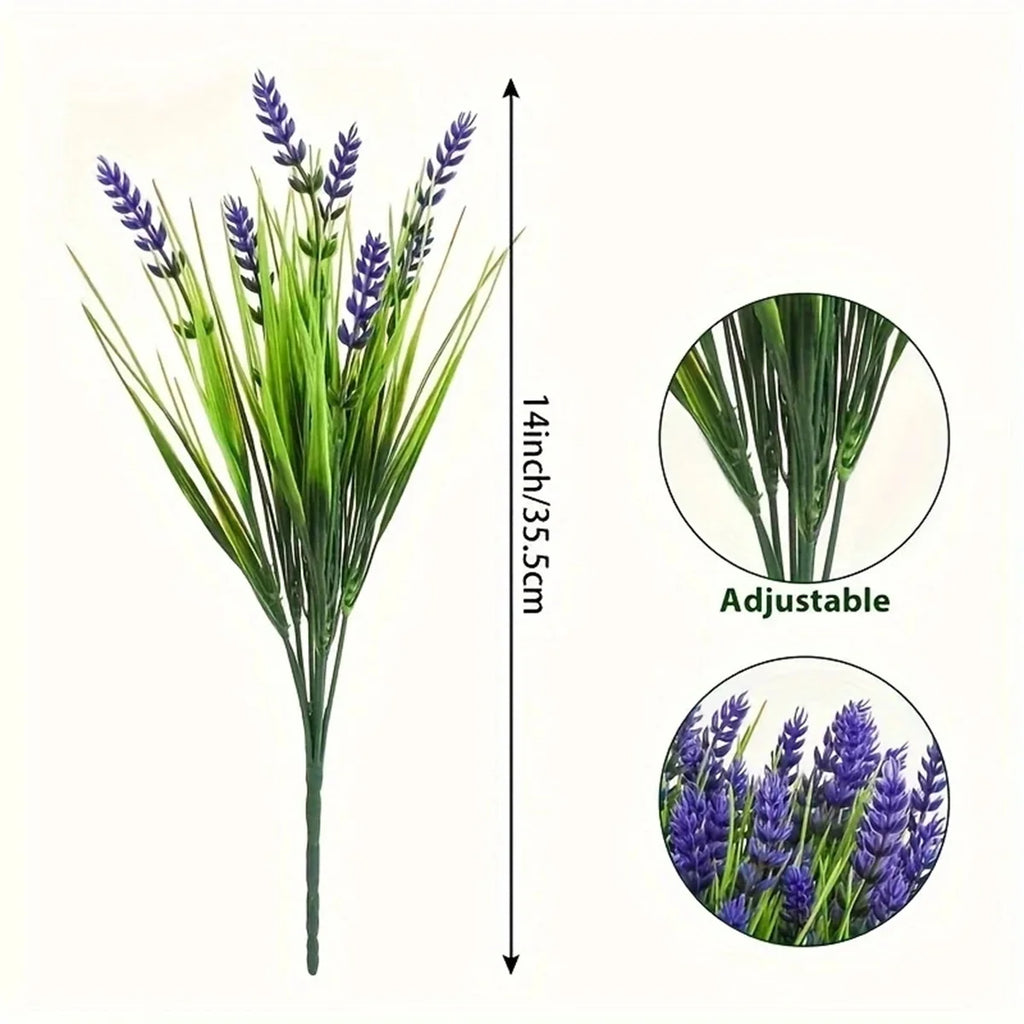 12 Bundles Artificial Lavender Plants Outdoor with Monkey Grass - UV Resistant Plastic Greenery Shrubs for Home Garden Decor