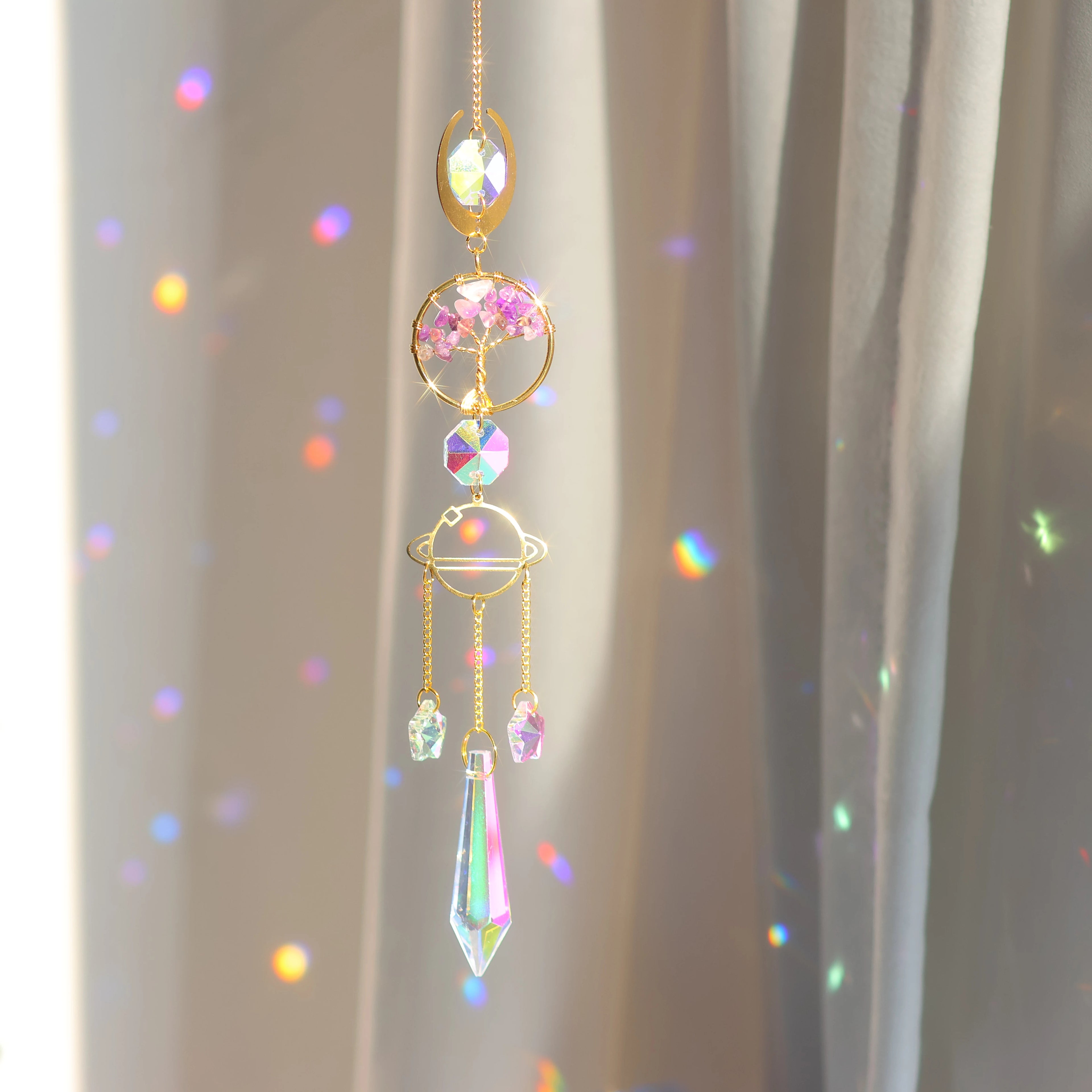 Colgante de cristal Árbol de la Vida Atrapasol para interiores y exteriores, arco iris, para casa, jardín, ventana, árbol de Navidad, decoración de boda
