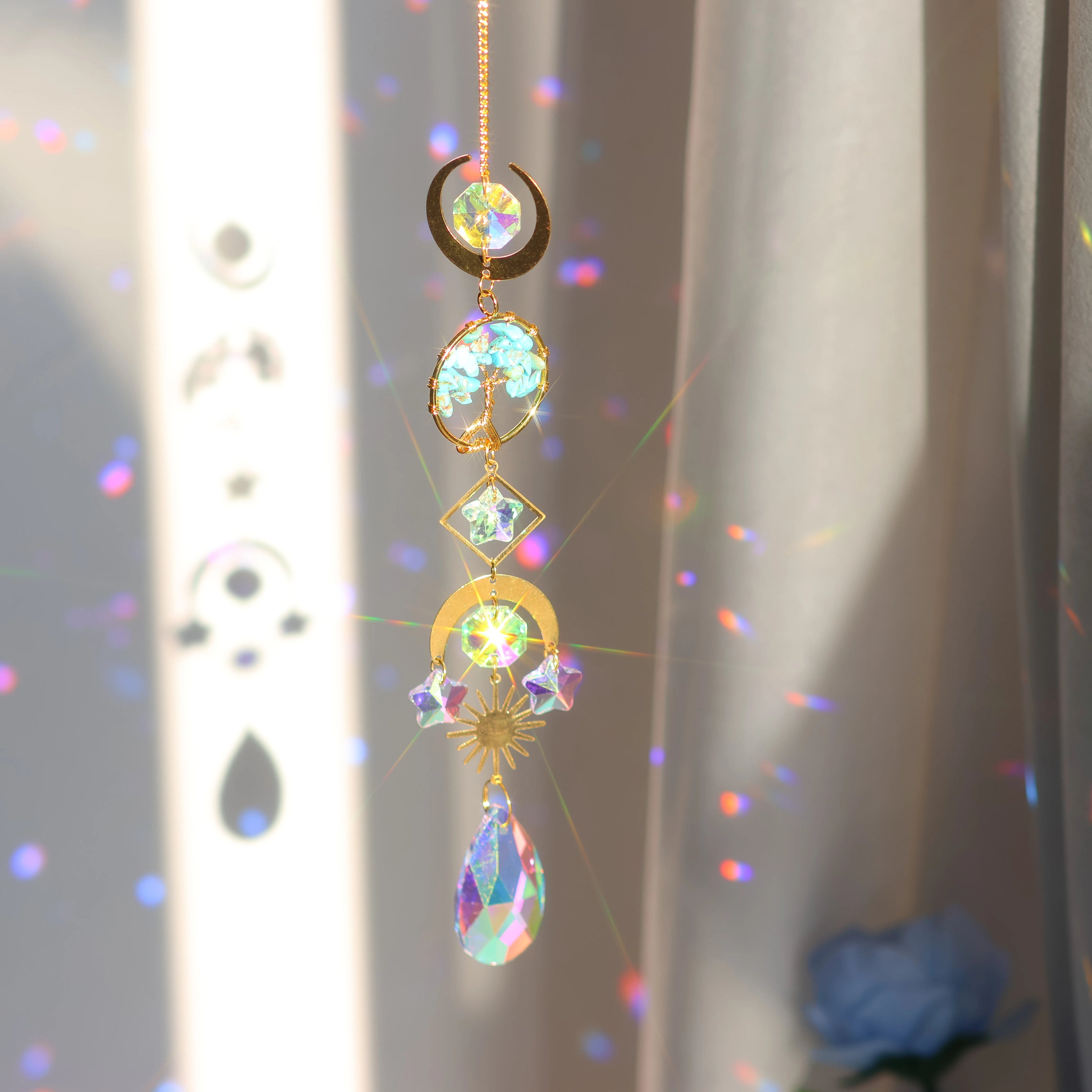 Colgante de cristal Árbol de la Vida Atrapasol para interiores y exteriores, arco iris, para casa, jardín, ventana, árbol de Navidad, decoración de boda