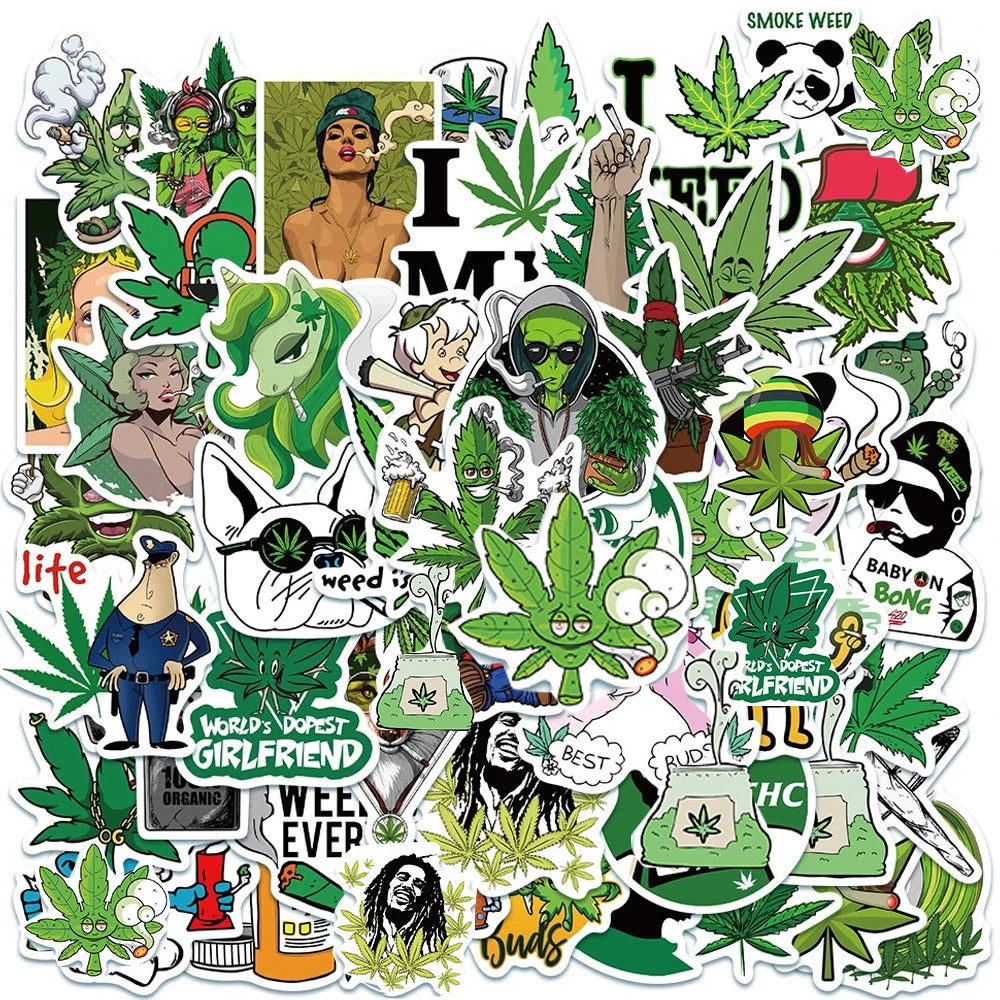10/30/50 autocollants feuille de chanvre pour ordinateur portable, skateboard, guitare, bagages, vélo DIY, autocollant graffiti cool et étanche, jouets classiques pour enfants