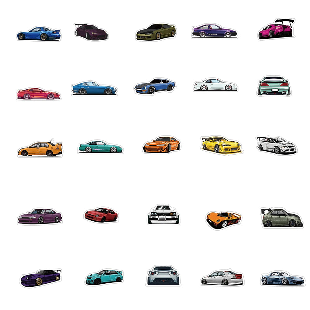 10/30/50/100PCS JDM Pegatinas de graffiti retro para coches de carreras, ordenador portátil, guitarra, equipaje, bicicleta, monopatín, calcomanía impermeable para niños