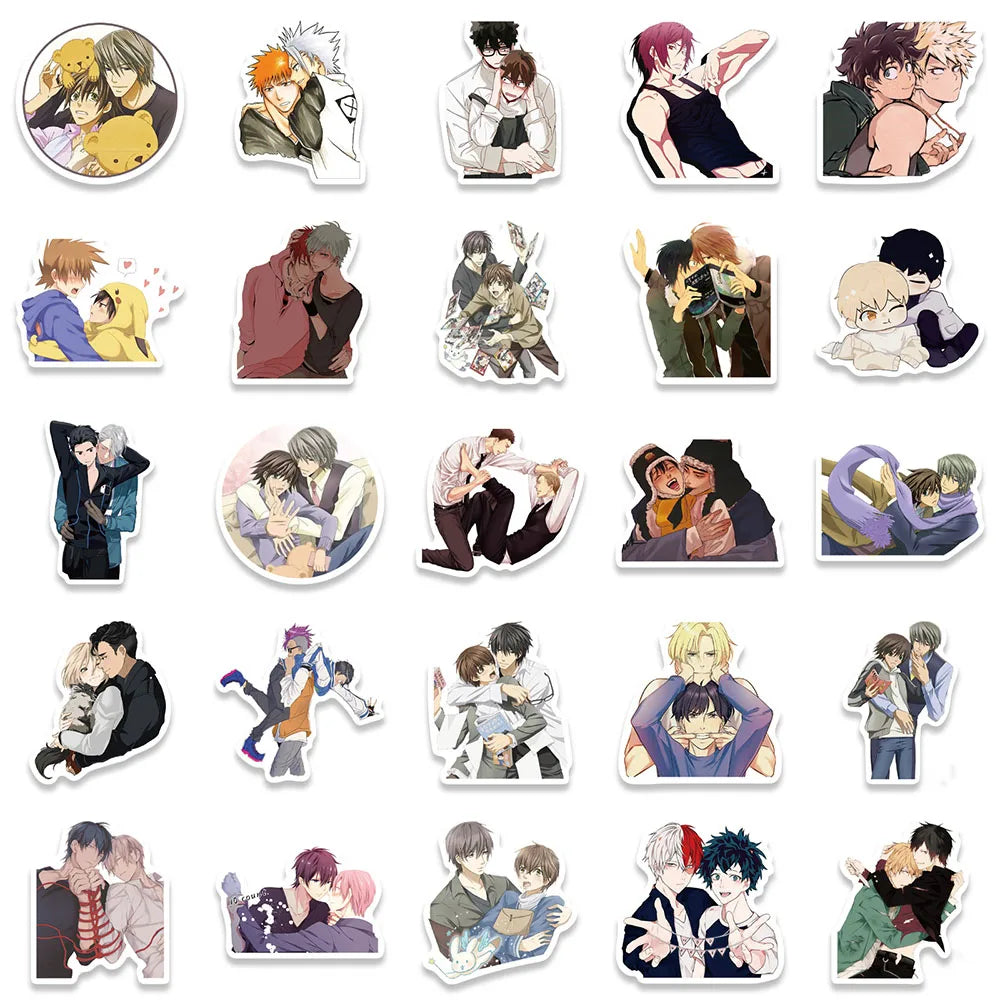 10/30/50pcs Autocollants Anime Yaoi BL Garçons Amour Dessins Animés Décalcomanies Skateboard Ordinateur Portable Guitare Valise Moto Autocollant Étanche Jouet