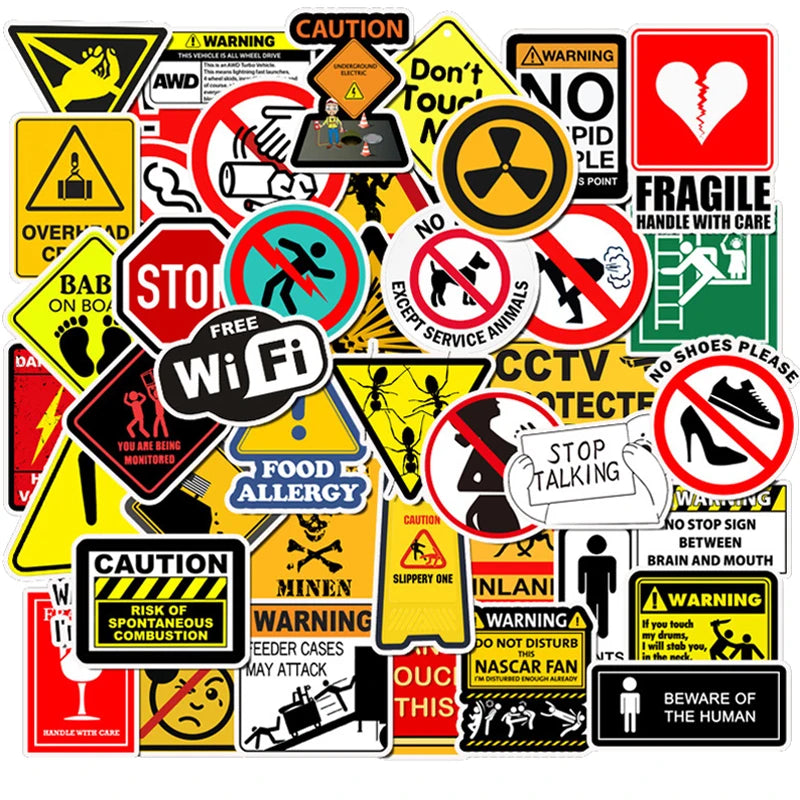 10/30/50 autocollants d'avertissement Danger Interdiction Rappel Autocollant étanche pour ordinateur portable moto bagages téléphone snowboard
