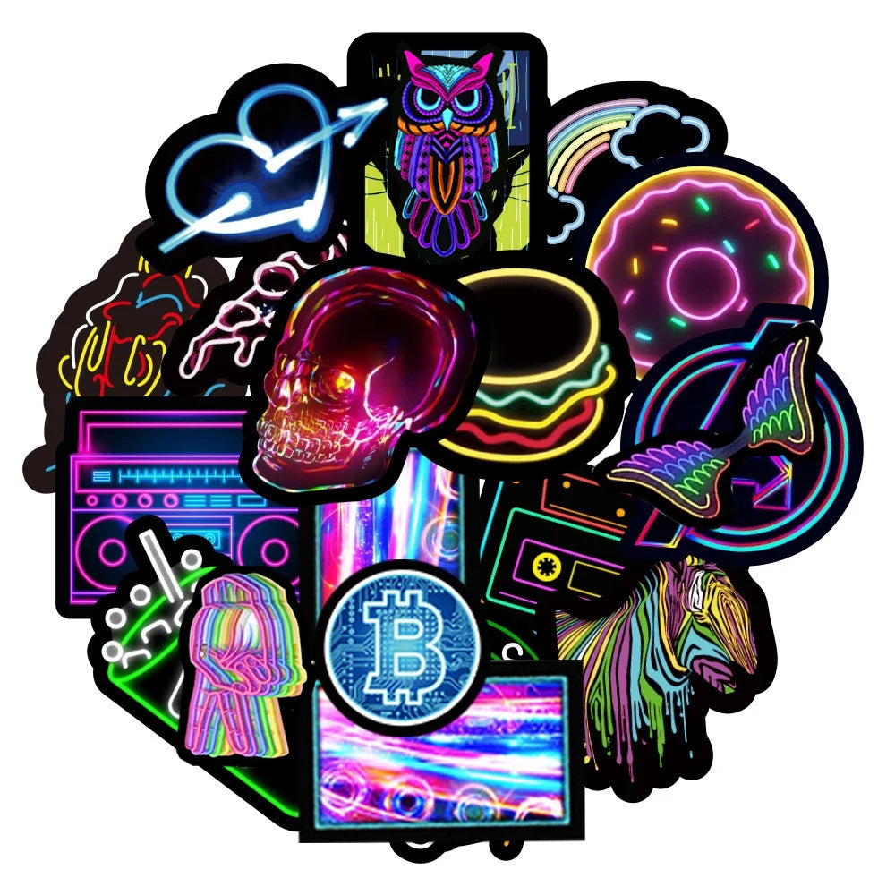 10/30/50/100PCS Autocollants Graffiti Néon Dessin Animé Esthétique Voiture Skateboard Ordinateur Portable Téléphone Vélo Cool Jouet Autocollant pour Enfants