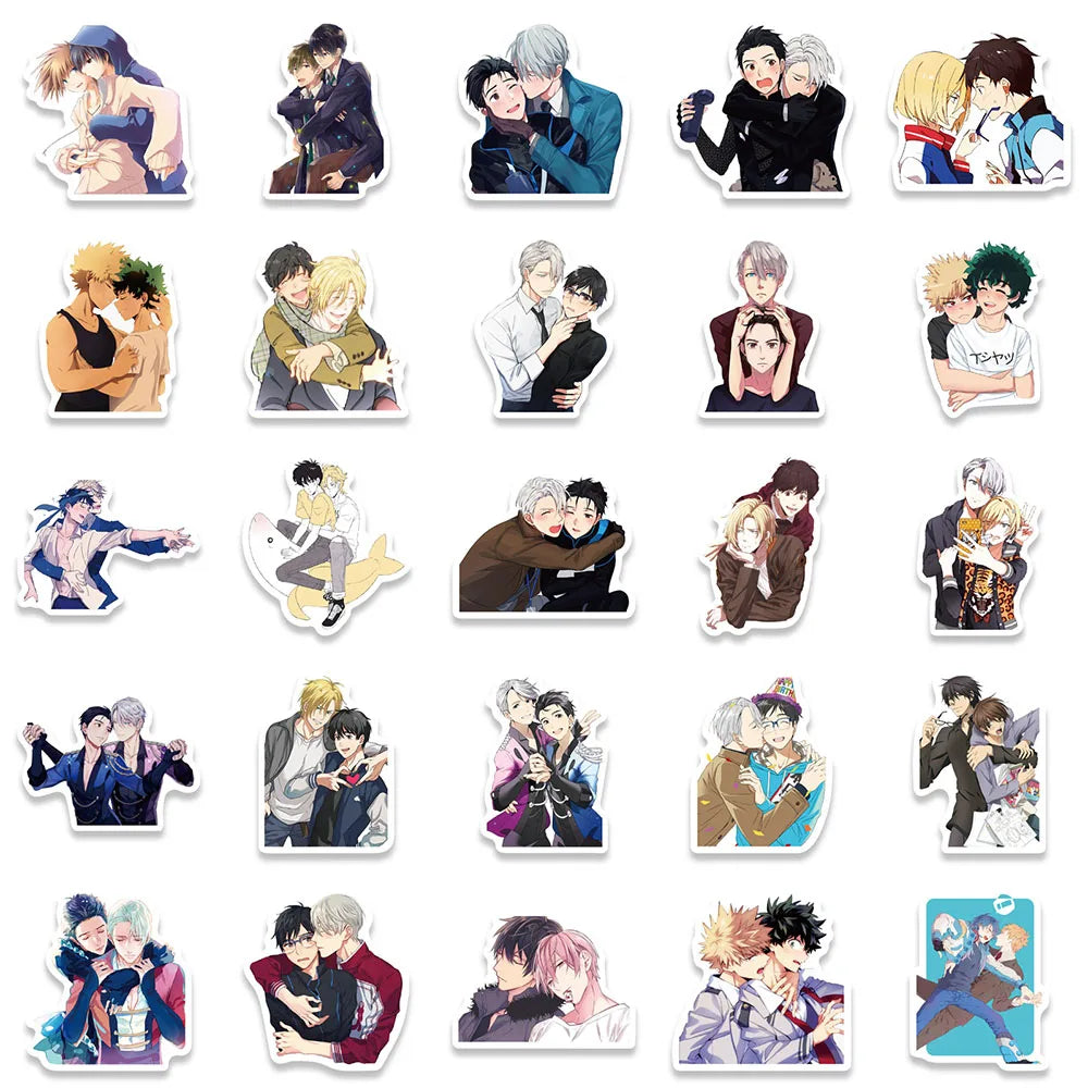 10/30/50pcs Autocollants Anime Yaoi BL Garçons Amour Dessins Animés Décalcomanies Skateboard Ordinateur Portable Guitare Valise Moto Autocollant Étanche Jouet