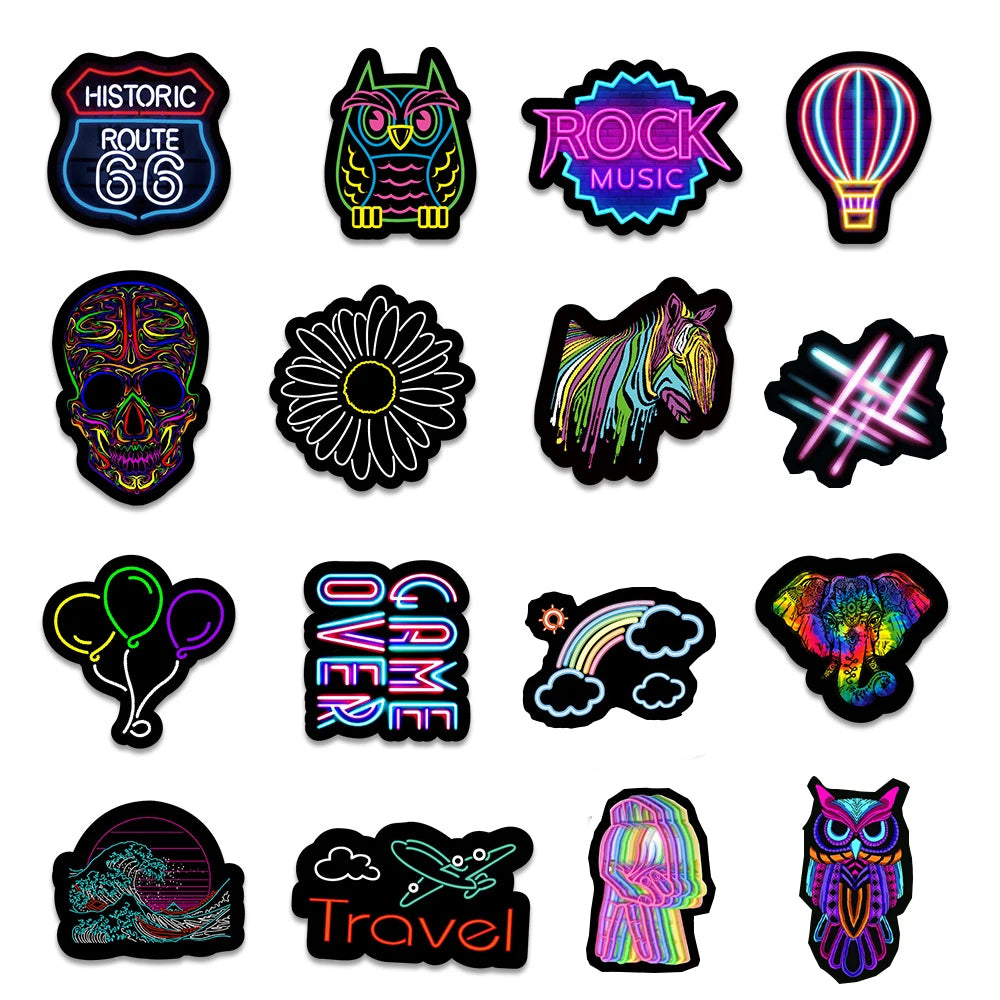 10/30/50/100PCS Autocollants Graffiti Néon Dessin Animé Esthétique Voiture Skateboard Ordinateur Portable Téléphone Vélo Cool Jouet Autocollant pour Enfants