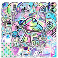 10/30/50 autocollants holographiques laser extraterrestres de l'espace, autocollants de dessin animé DIY pour ordinateur portable, bagages, skateboard, téléphone, autocollant cool pour jouet d'enfant
