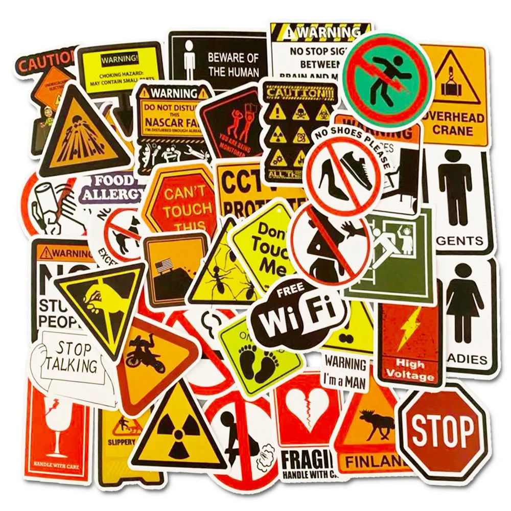 10/30/50 autocollants d'avertissement Danger Interdiction Rappel Autocollant étanche pour ordinateur portable moto bagages téléphone snowboard
