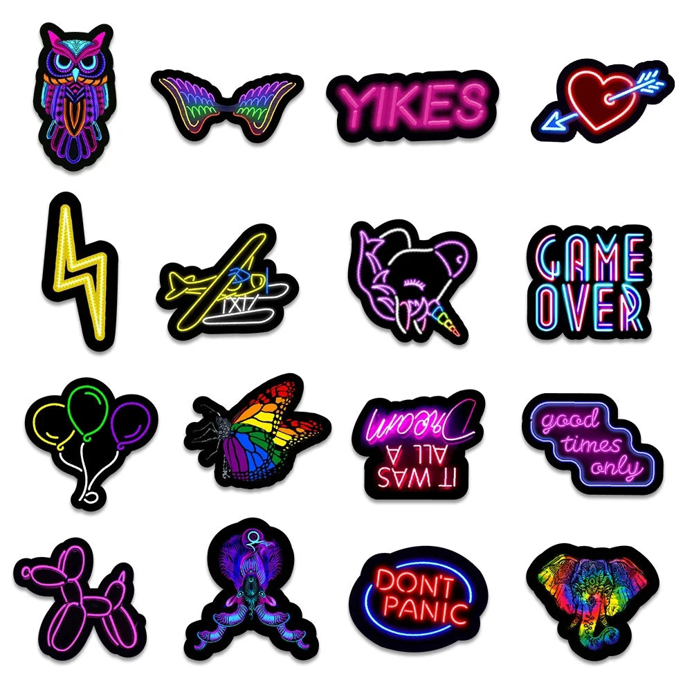 10/30/50/100PCS Autocollants Graffiti Néon Dessin Animé Esthétique Voiture Skateboard Ordinateur Portable Téléphone Vélo Cool Jouet Autocollant pour Enfants