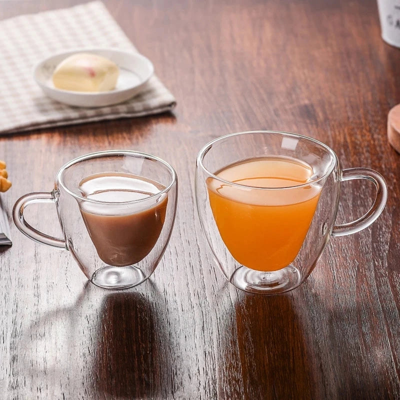 Tasses de couple en verre en forme de cœur, tasses à double paroi en verre, verres à vin résistants à la chaleur, tasses à thé, tasses à café expresso au lait, articles de boisson.
