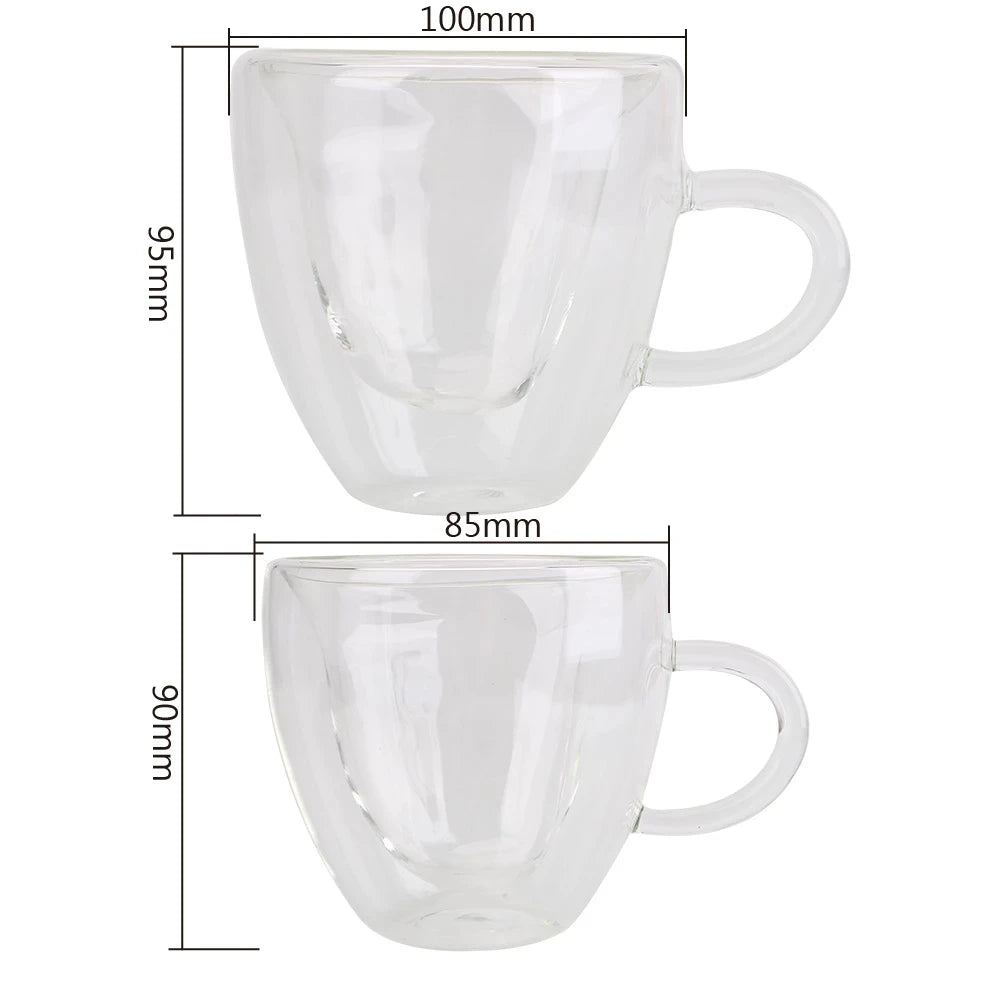 Tasses de couple en verre en forme de cœur, tasses à double paroi en verre, verres à vin résistants à la chaleur, tasses à thé, tasses à café expresso au lait, articles de boisson.