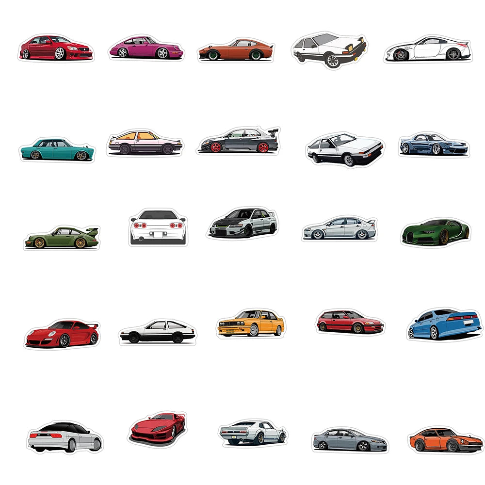 10/30/50/100PCS JDM Pegatinas de graffiti retro para coches de carreras, ordenador portátil, guitarra, equipaje, bicicleta, monopatín, calcomanía impermeable para niños