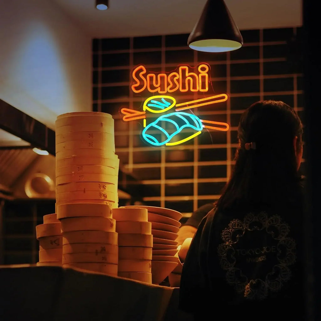 Cartel de neón de sushi LED, cartel de luz de sushi, decoración de pared, alimentado por USB, cartel brillante de neón de sushi para tiendas, restaurantes de sushi, cocinas, fiestas