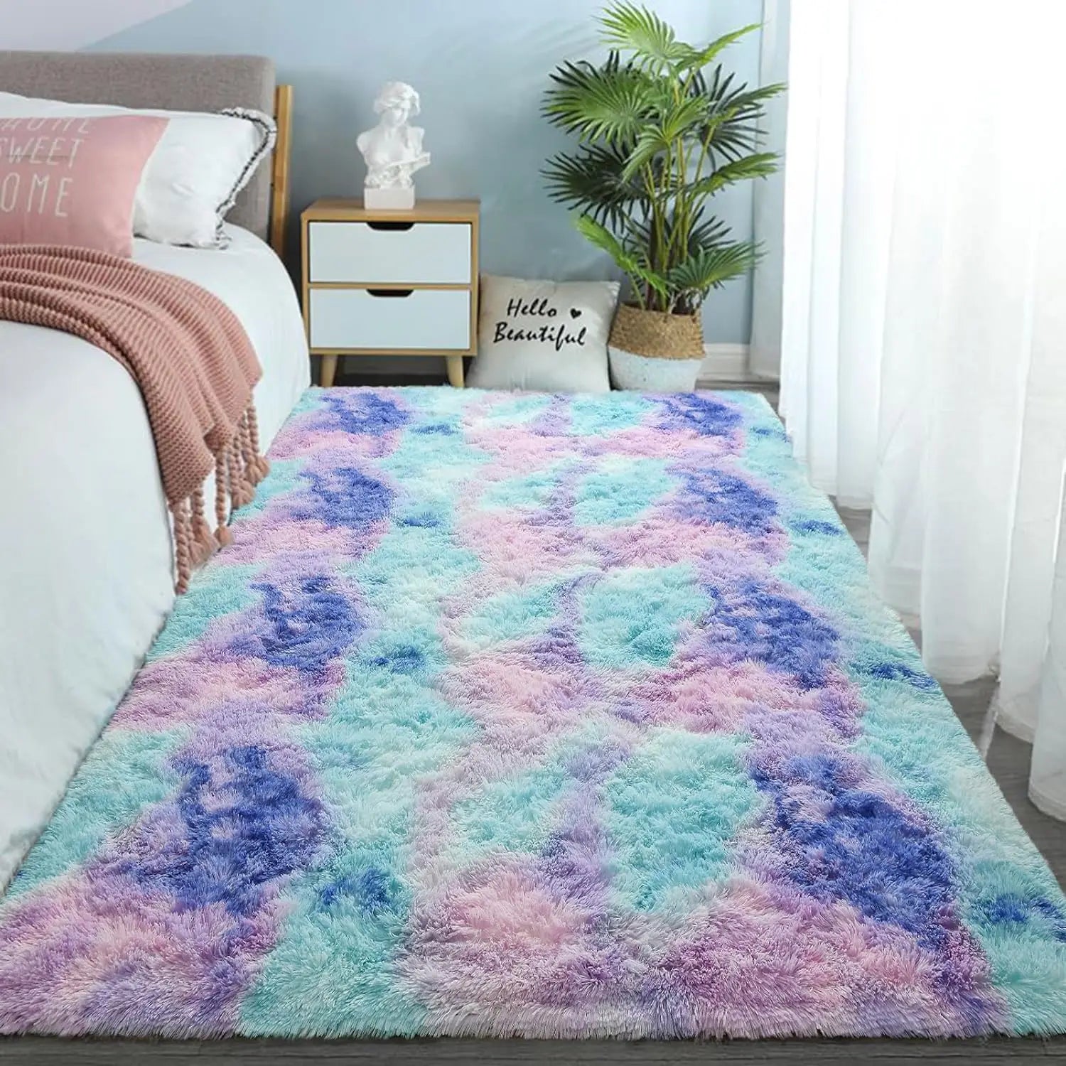 Alfombra de felpa teñida anudada VIKAMA, decoración para sala de estar, alfombra suave y mullida para el hogar, manta antideslizante para gatear para niños.