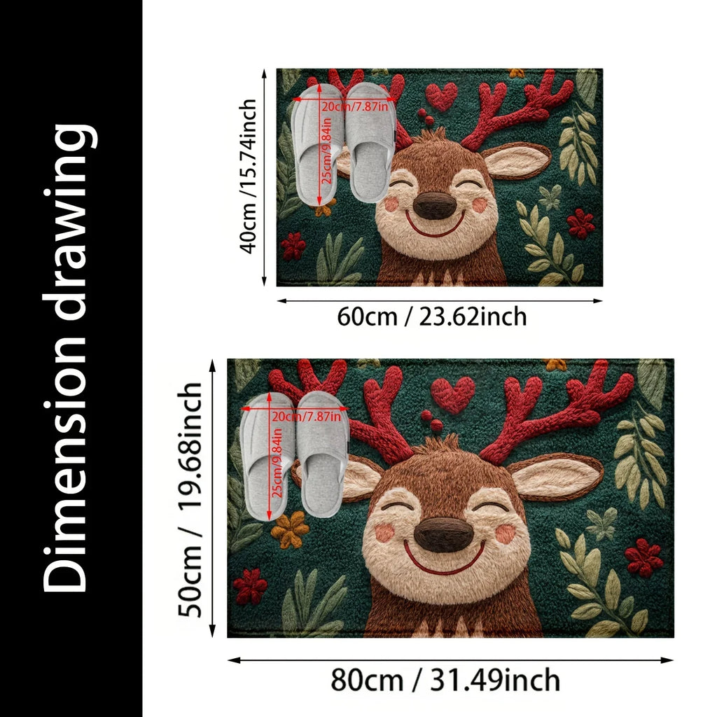 VIAMA Tapis de porte de Noël Rennes Tapis d'entrée antidérapant Tapis de sol de cuisine et de salle de bain confortable pour l'hiver Décoration d'intérieur