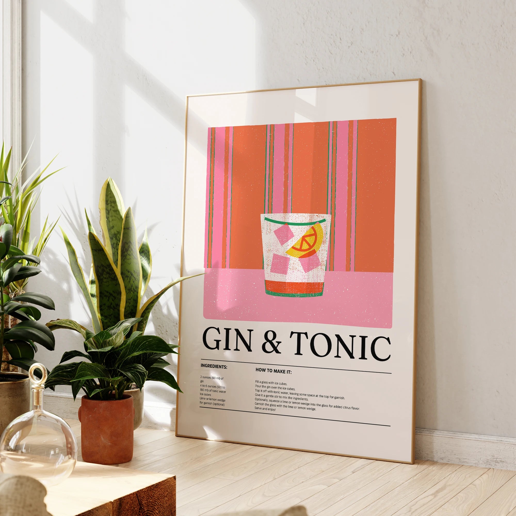 Cadeaux modernes et minimalistes pour cocktail Gin & Tonic, affiches murales, tableaux sur toile, images pour la décoration intérieure du salon
