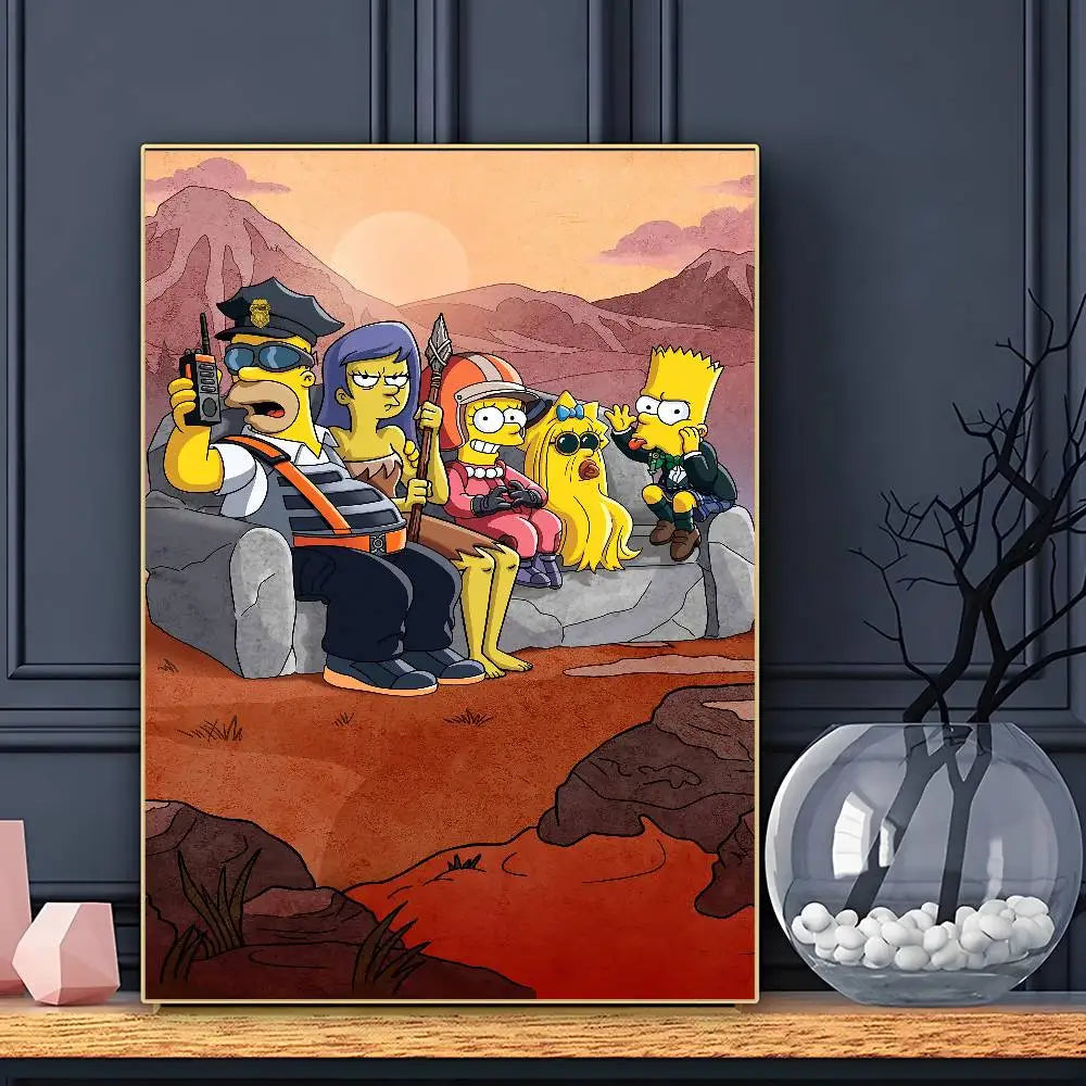 Dessin animé drôle Les S-Simp-sonsS Poster Art Mural Adhésif Imperméable Décoration Esthétique pour Maison Salon Chambre Bar