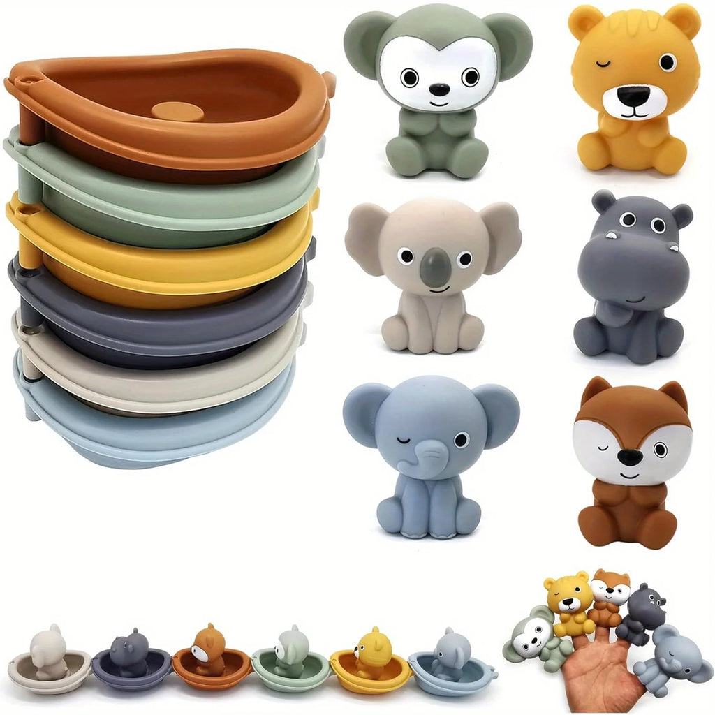 Ensemble de jouets de bain flottants empilables en forme d'animaux | Jeu sensoriel éducatif pour tout-petits avec ventouses pour le bain, la piscine et la plage