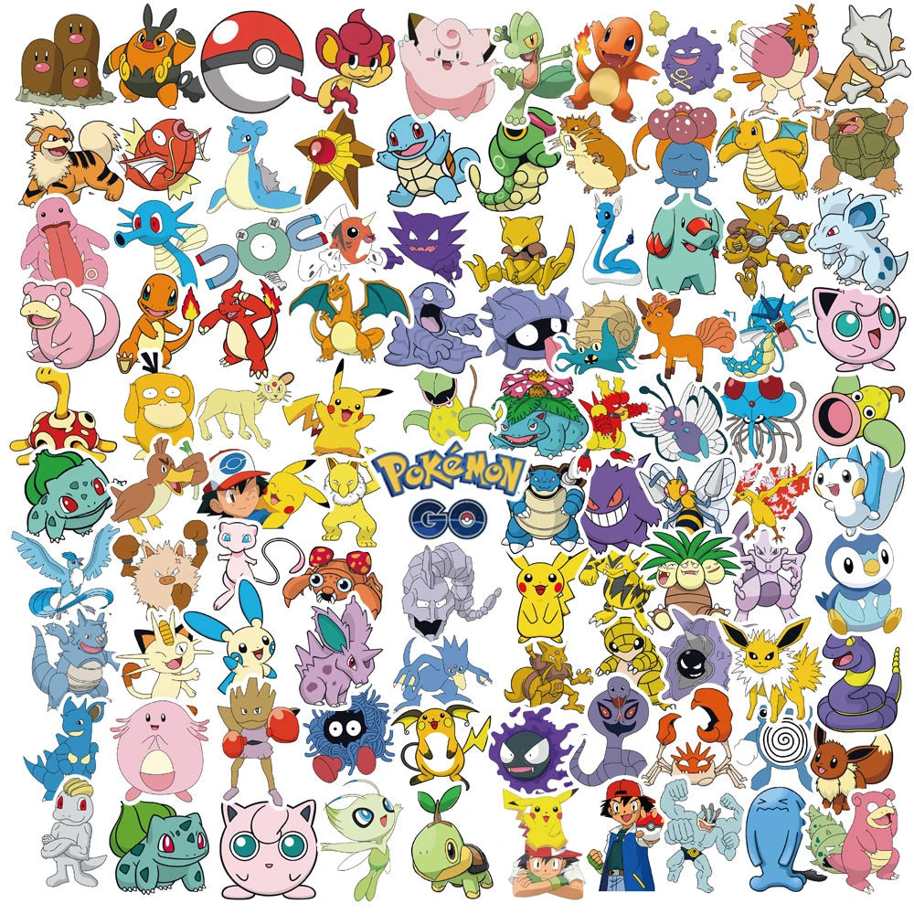 100/200/300 piezas de pegatinas de Pokémon Kawaii Pikachu calcomanías decorativas para ordenador portátil, monopatín, coche, equipaje, teléfono, juguete, pegatinas impermeables