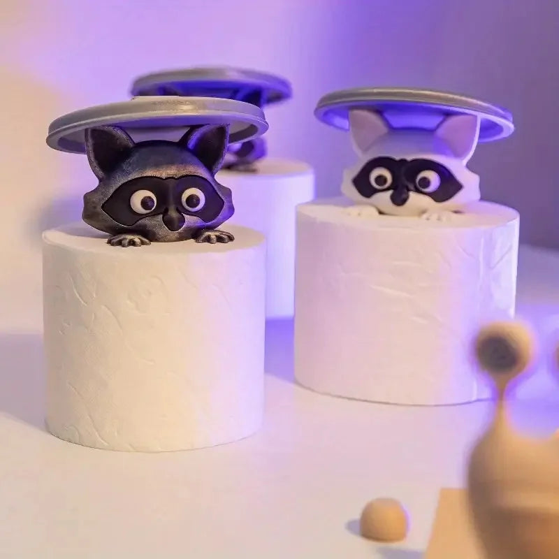 1 Pieza Adorable Soporte para Papel Higiénico de Mapache Impreso en 3D, Plástico Blanco, Decoración de Baño Divertida, Dispensador de Pañuelos con Tapa Decorativa